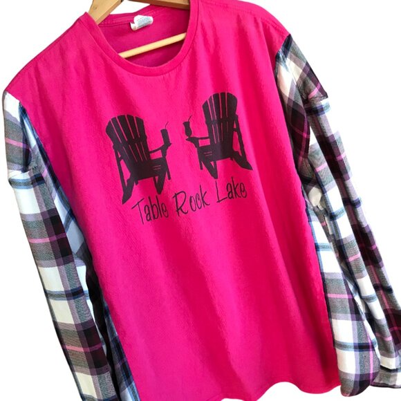 Reworked Flannel Tee, Size L-2XL: Upcycled Oversized Table Rock Lake Shirt - Picture 5 of 11
